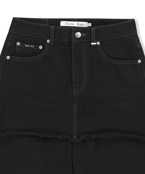 SKIRT OVERLAY DENIM PANTS IN BLACK