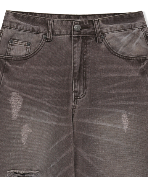 SHADOW DISTRESSED WIDE DENIM PANTS IN BROWN
