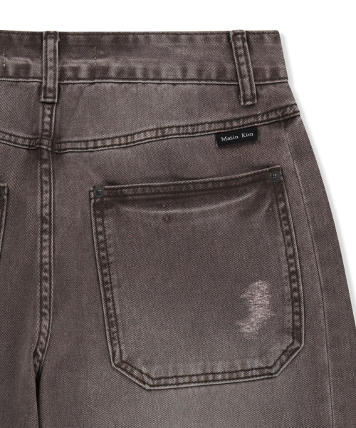 SHADOW DISTRESSED WIDE DENIM PANTS IN BROWN