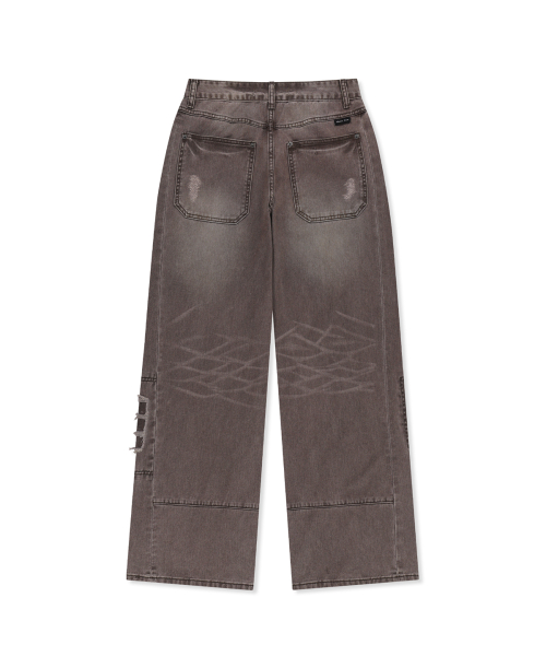 SHADOW DISTRESSED WIDE DENIM PANTS IN BROWN