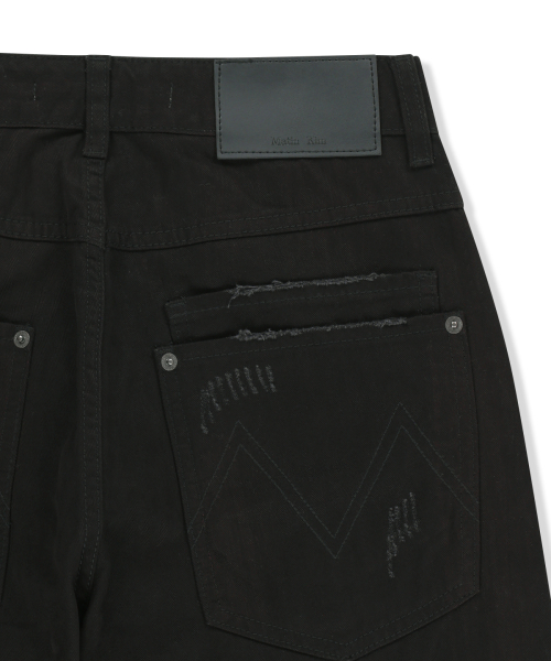 DISTRESSED HERRINGBONE WIDE PANTS IN BLACK