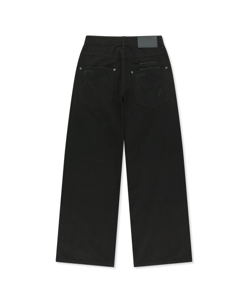 DISTRESSED HERRINGBONE WIDE PANTS IN BLACK