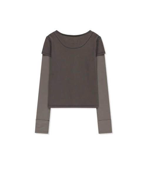 FADED COLOR BLOCK LAYERED BUTTON TOP IN COCOA