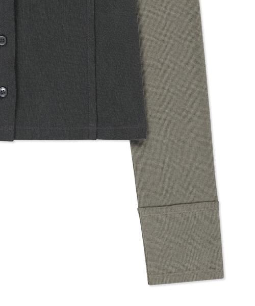 FADED COLOR BLOCK LAYERED BUTTON TOP IN CHARCOAL