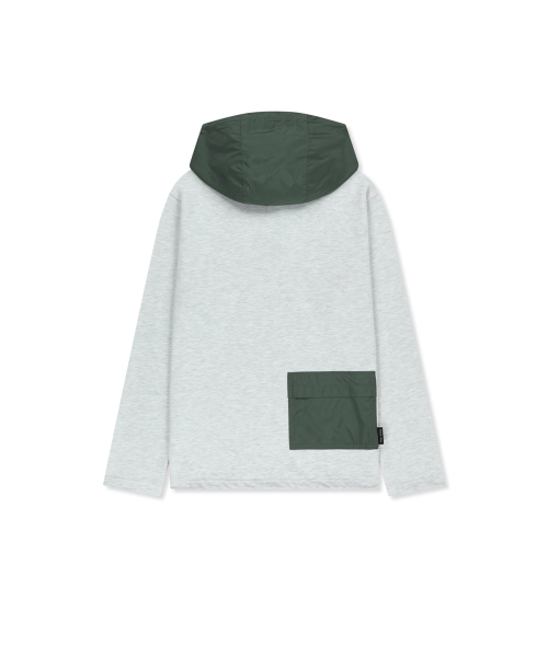COLOR BLOCK HOODY QUARTER ZIP UP IN LIGHT GREY