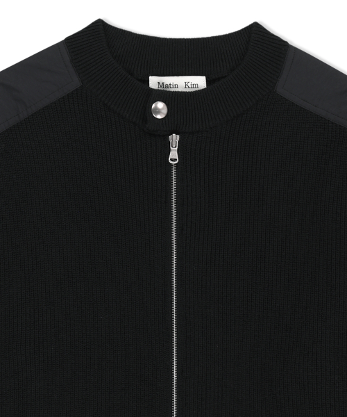 PATCH DETAIL KNIT ZIP UP FOR MEN IN BLACK
