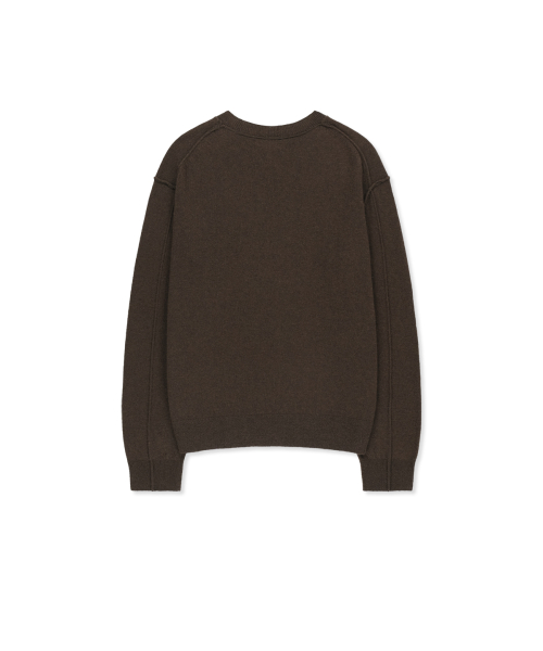 CASHMERE BLENDED PANEL KNIT PULLOVER IN BROWN