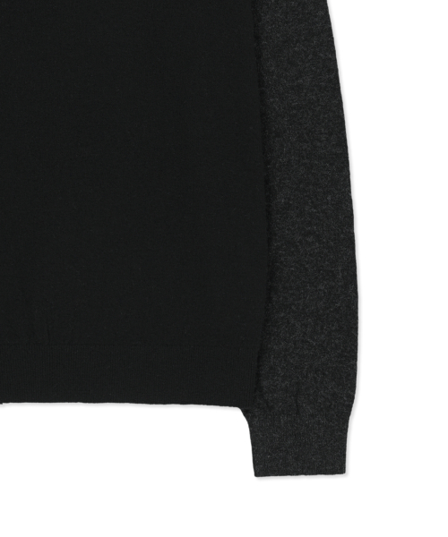 CASHMERE BLENDED PANEL KNIT PULLOVER IN BLACK