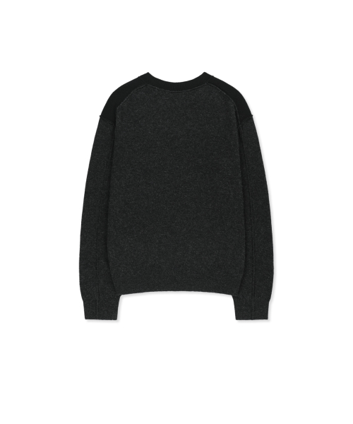 CASHMERE BLENDED PANEL KNIT PULLOVER IN BLACK
