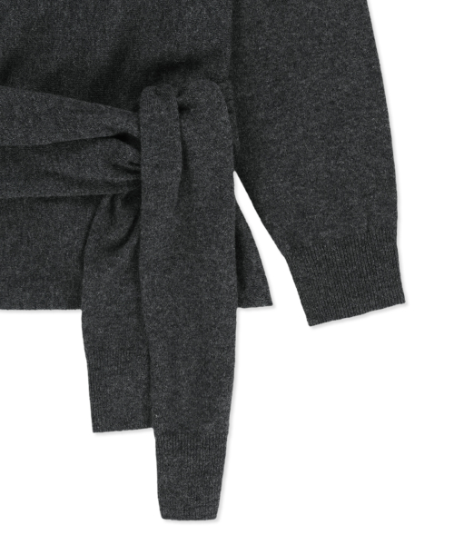 WRAP TIE KNIT PULLOVER IN CHARCOAL