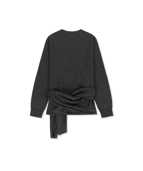 WRAP TIE KNIT PULLOVER IN CHARCOAL
