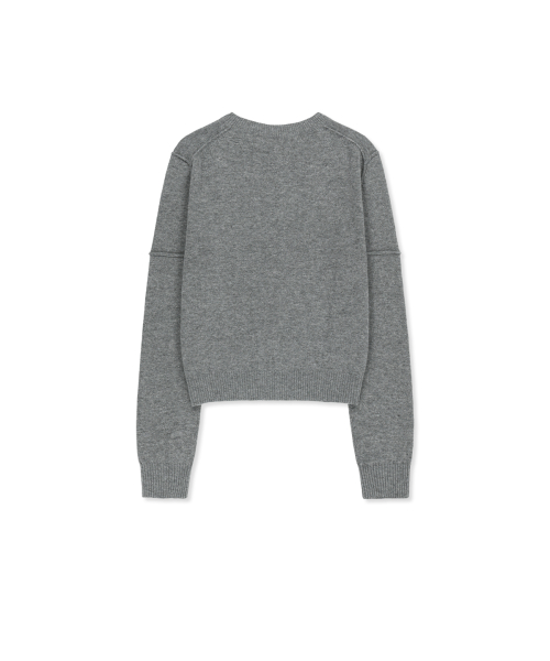 CASHMERE BLENDED CUTLINE ROUND CARDIGAN IN GREY