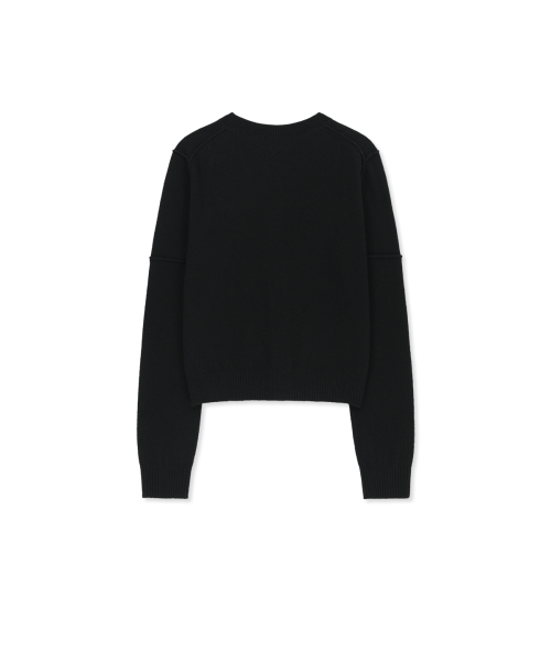 CASHMERE BLENDED CUTLINE ROUND CARDIGAN IN BLACK