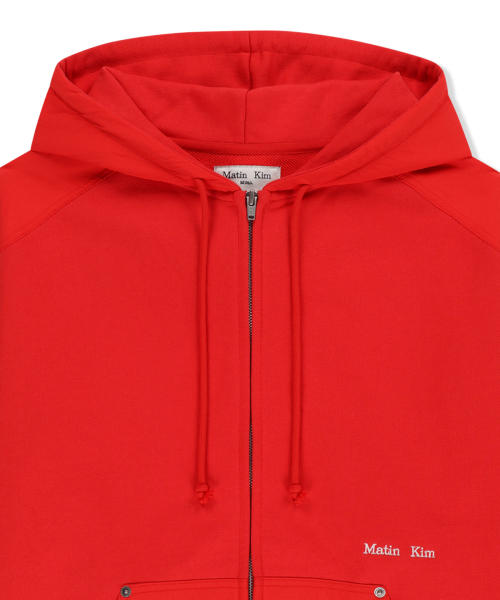 COLOR BLOCK HOODY ZIP UP IN RED