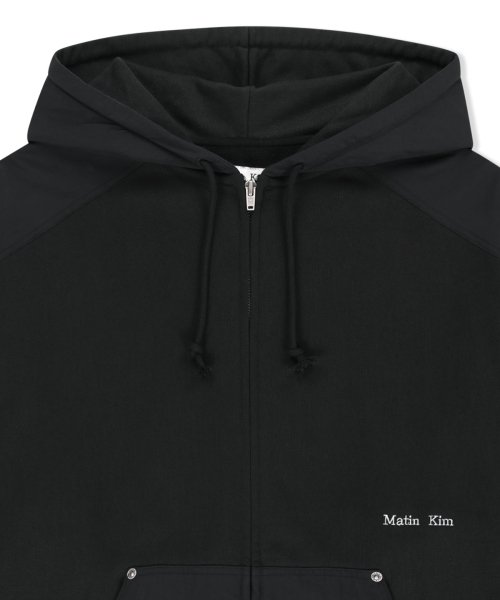 COLOR BLOCK HOODY ZIP UP IN CHARCOAL