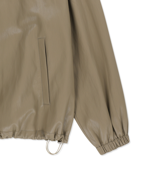 FAUX LEATHER APPLIQUE LOGO HOODY JUMPER IN BEIGE