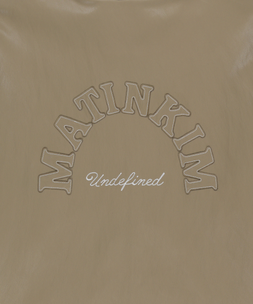 FAUX LEATHER APPLIQUE LOGO HOODY JUMPER IN BEIGE