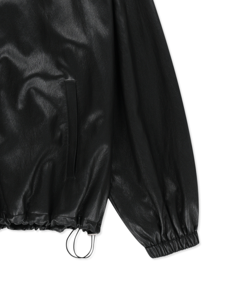FAUX LEATHER APPLIQUE LOGO HOODY JUMPER IN BLACK