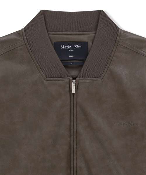 FAUX LEATHER RIB COLLAR BLOUSON FOR MEN IN BROWN