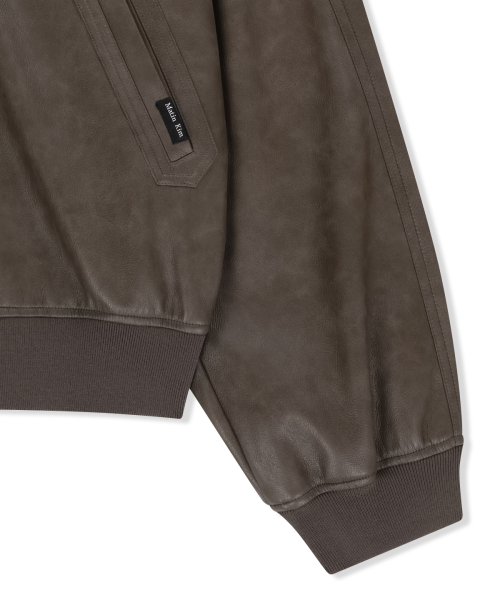 FAUX LEATHER RIB COLLAR BLOUSON FOR MEN IN BROWN