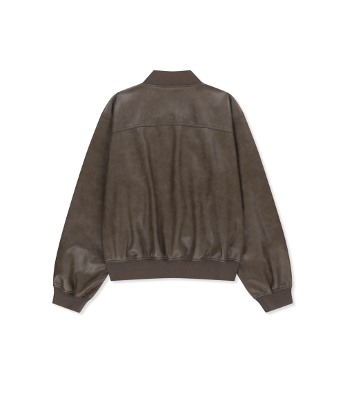 FAUX LEATHER RIB COLLAR BLOUSON FOR MEN IN BROWN