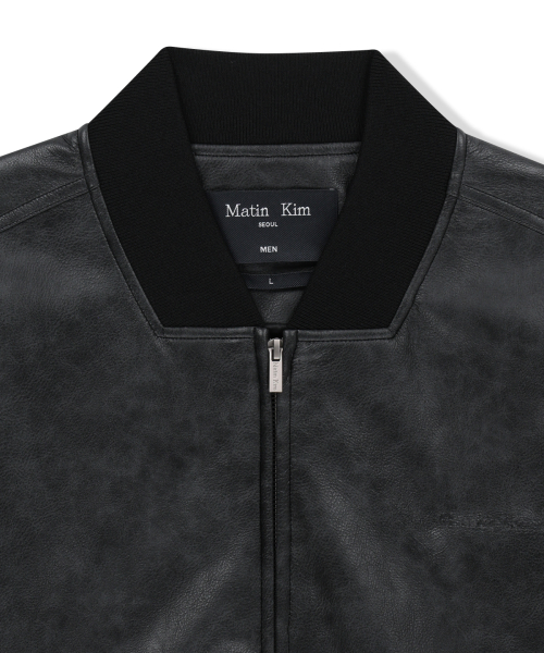 FAUX LEATHER RIB COLLAR BLOUSON FOR MEN IN BLACK