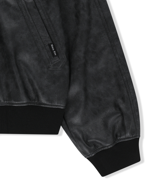 FAUX LEATHER RIB COLLAR BLOUSON FOR MEN IN BLACK
