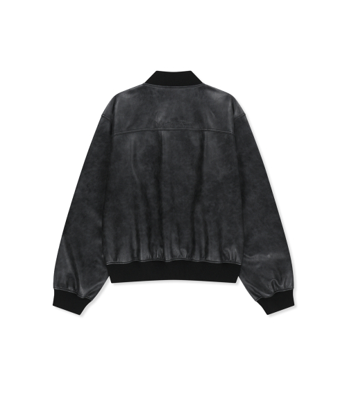 FAUX LEATHER RIB COLLAR BLOUSON FOR MEN IN BLACK