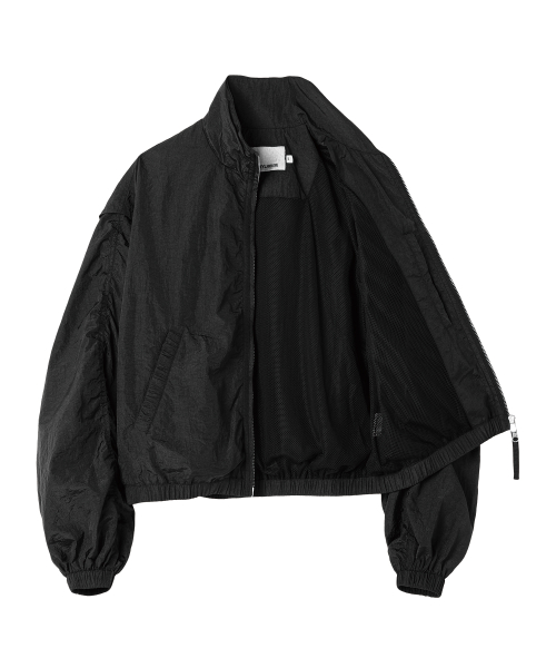 SHIRRING OVER NYLON JACKET BLACK