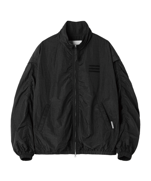 SHIRRING OVER NYLON JACKET BLACK