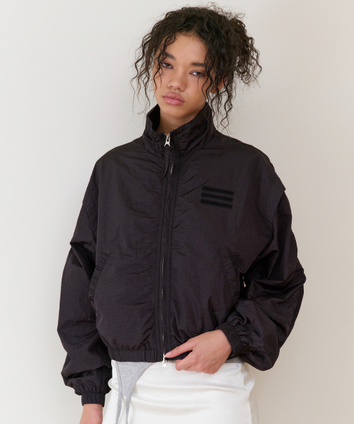 SHIRRING OVER NYLON JACKET BLACK