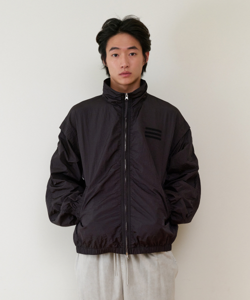 SHIRRING OVER NYLON JACKET BLACK