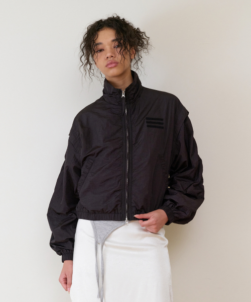 SHIRRING OVER NYLON JACKET BLACK