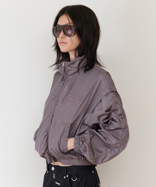 SHIRRING OVER NYLON JACKET PURPLE