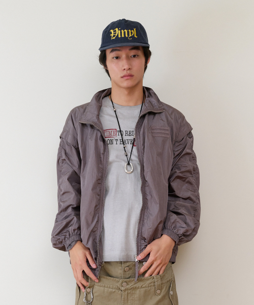 SHIRRING OVER NYLON JACKET PURPLE