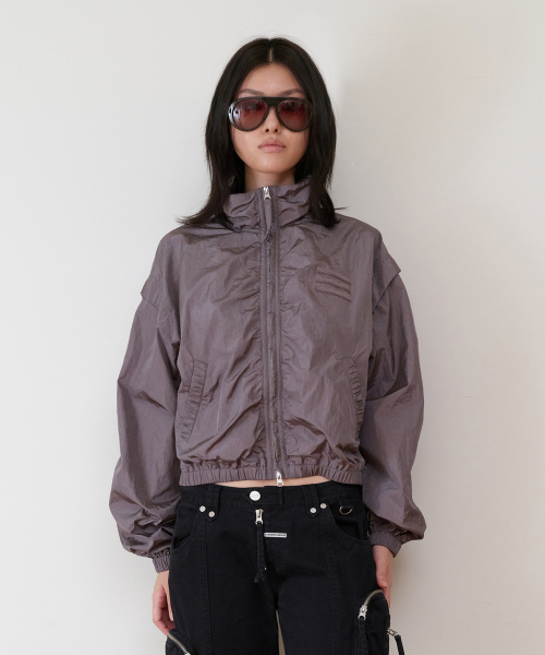 SHIRRING OVER NYLON JACKET PURPLE