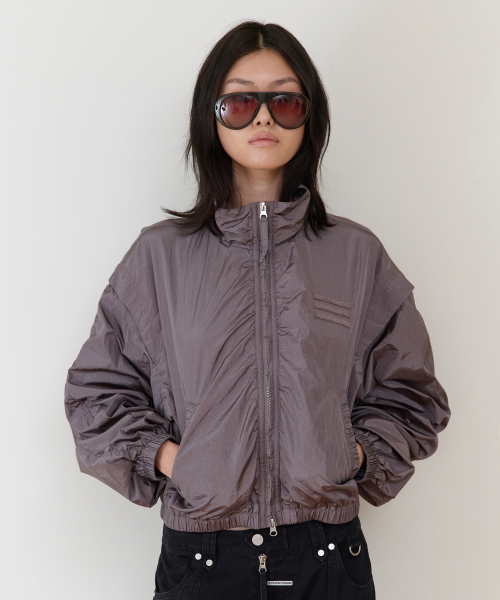 SHIRRING OVER NYLON JACKET PURPLE