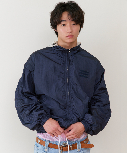 SHIRRING OVER NYLON JACKET NAVY