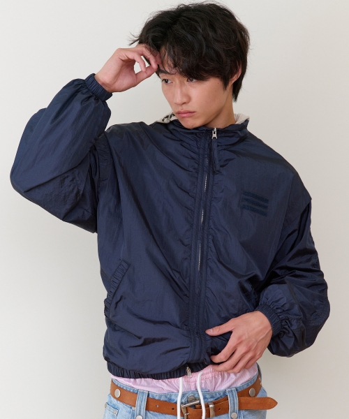 SHIRRING OVER NYLON JACKET NAVY