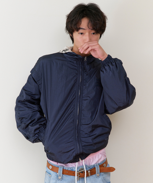 SHIRRING OVER NYLON JACKET NAVY