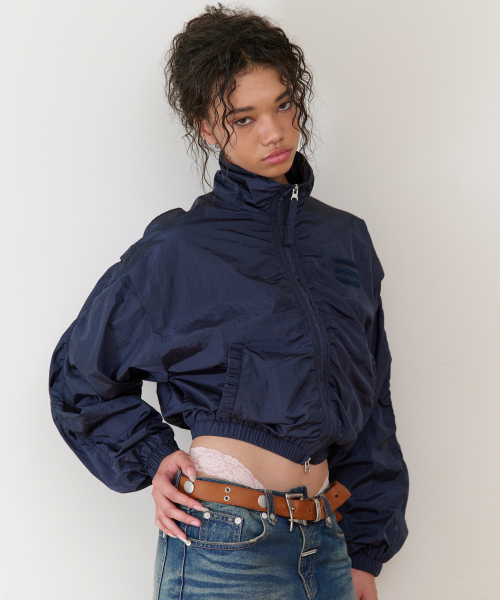 SHIRRING OVER NYLON JACKET NAVY