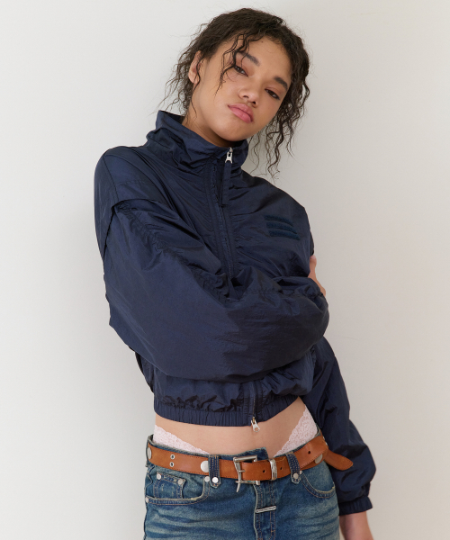 SHIRRING OVER NYLON JACKET NAVY