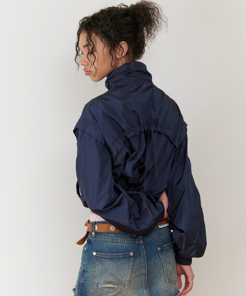 SHIRRING OVER NYLON JACKET NAVY