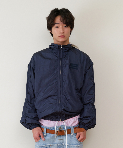 SHIRRING OVER NYLON JACKET NAVY