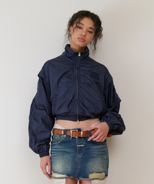 SHIRRING OVER NYLON JACKET NAVY