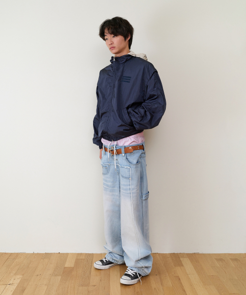 SHIRRING OVER NYLON JACKET NAVY
