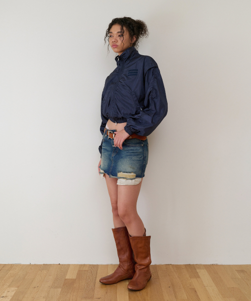 SHIRRING OVER NYLON JACKET NAVY