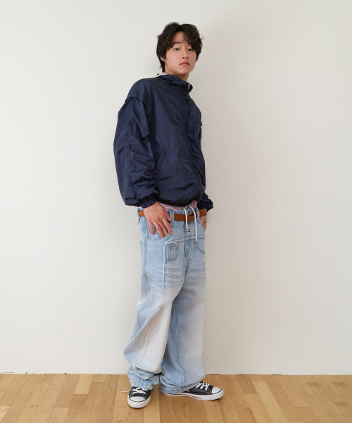SHIRRING OVER NYLON JACKET NAVY