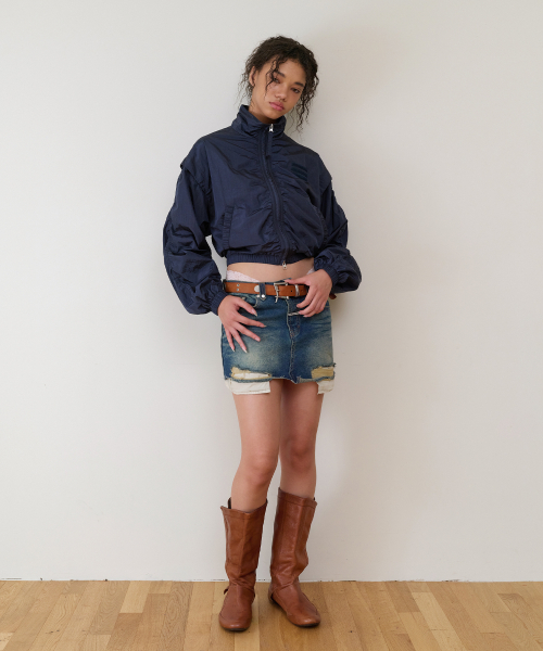 SHIRRING OVER NYLON JACKET NAVY