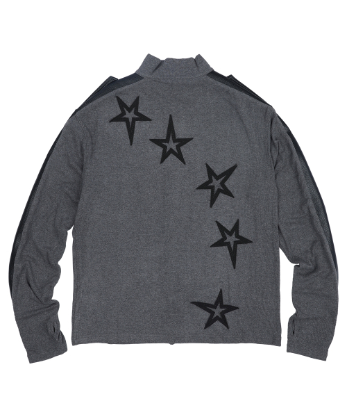 GT189 스타 트레일 아플리케 PU레더 믹스 피티드 롱슬리브 집업 (CHARCOAL GRAY)